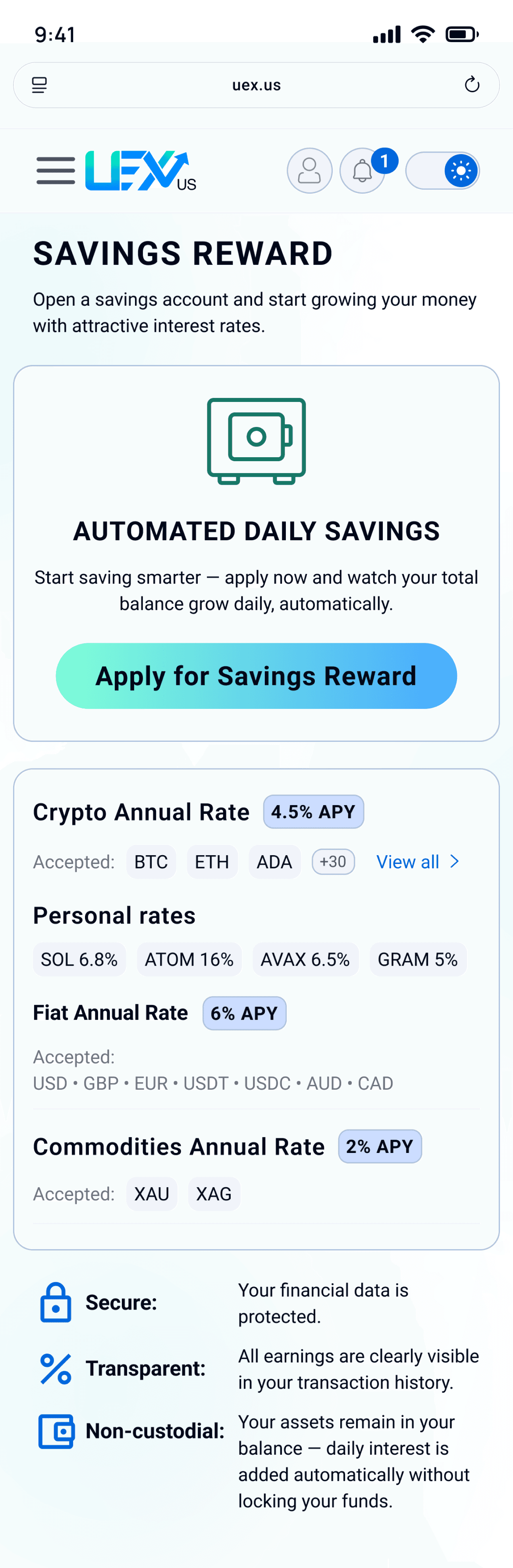 UEX Savings app